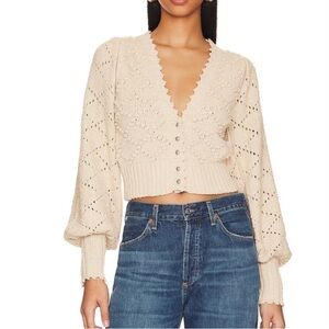 Free People Polly Sweater Size S in oatmeal color knit textured bohemian cottage